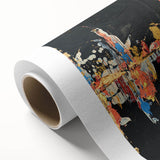 Abstract strokes and lines design in vibrant colors on rolled canvas wall art, ideal for modern decor, showcasing a unique artistic expression with a textured finish.