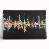 Abstract canvas wall art showcasing dynamic strokes and lines in vibrant hues of blue, pink, and gold, designed to enhance modern home decor with artistic flair.