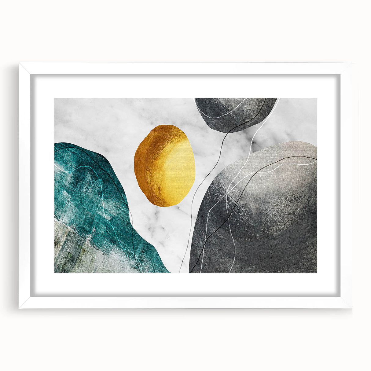 Abstract strokes and lines design framed wall art in a white mat, showcasing a modern aesthetic perfect for contemporary home decor. Ideal for art enthusiasts seeking stylish wall accents.