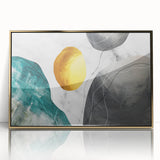 Framed abstract wall art featuring dynamic strokes and lines in shades of gold and white, perfect for modern decor and enhancing interior aesthetics.