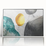 Framed wall art featuring an abstract design of colorful strokes and lines, displayed with a sleek white frame, ideal for modern home decor and artistic interiors.