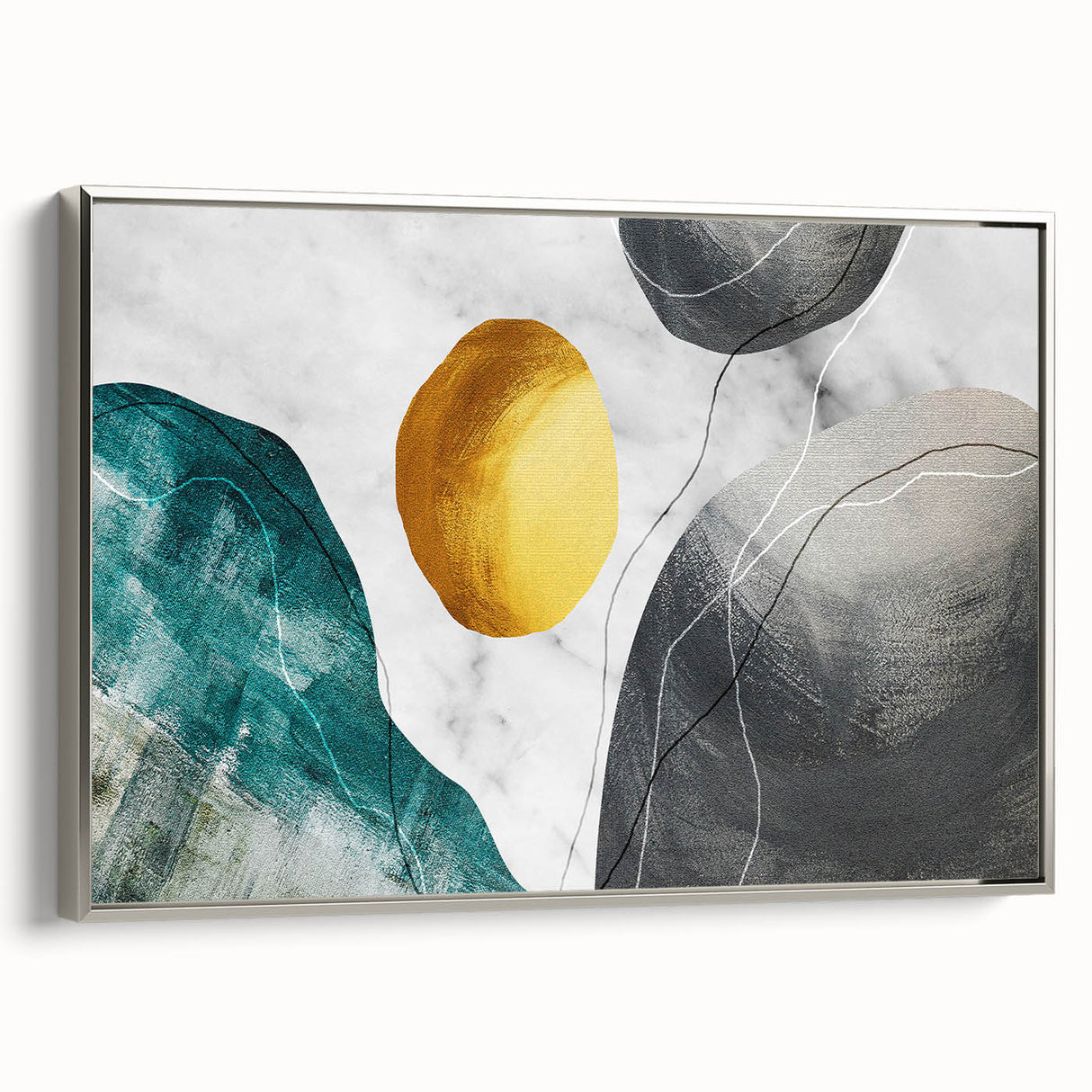 Framed abstract wall art design showcasing elegant strokes and lines in silver tones, perfect for modern decor. Ideal for enhancing contemporary living spaces.