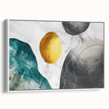 Framed canvas wall art showcasing an abstract design of colorful strokes and lines, featuring a white frame and side view, perfect for modern home decor.