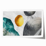 Abstract strokes and lines design wall art featuring vibrant colors of blue, orange, and cream, perfect for modern decor. Ideal for living rooms or offices.