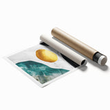 Abstract wall art print showcasing vibrant strokes and lines in shades of blue, orange, and yellow, perfect for modern home decor or office settings.