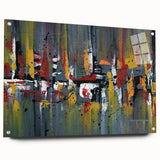 Abstract wall art showcasing dynamic strokes and lines in vibrant colors, displayed in a side view with pins, perfect for modern decor and artistic expression. Ideal for enhancing living spaces or creative environments.