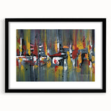 Abstract wall art design featuring bold strokes and lines in a contemporary style, framed with a black matte finish, perfect for modern home decor.