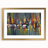 Abstract strokes and lines design wall art framed with matting in gold, showcasing an elegant and modern aesthetic suitable for contemporary home decor.