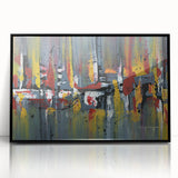 Framed black acrylic wall art featuring abstract strokes and lines design, perfect for modern decor, highlighting fluid shapes in neutral tones. Ideal for enhancing living spaces with a contemporary aesthetic.