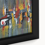 Close-up of an abstract strokes and lines design in a framed canvas wall art piece, showcasing vibrant colors and intricate textures, perfect for modern home decor.