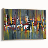 Framed wall art featuring an abstract design of gold strokes and lines on a textured canvas, showcasing a contemporary aesthetic perfect for modern decor.