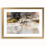 Abstract wall art featuring dynamic strokes and lines in a modern design, framed with a gold mat, ideal for enhancing contemporary interior decor.