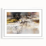 Abstract strokes and lines design in a modern wall art piece, framed with a white mat, showcasing a contemporary aesthetic ideal for home decor.