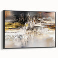 Framed canvas wall art showcasing an abstract design of colorful strokes and lines, with a sleek black frame, offering a modern aesthetic for home decor.