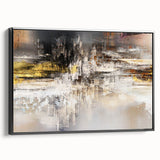 Framed canvas wall art showcasing an abstract design of colorful strokes and lines, with a sleek black frame, offering a modern aesthetic for home decor.