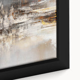 Close-up of an abstract wall art design showcasing vibrant strokes and lines in a modern framed canvas, perfect for contemporary home decor.