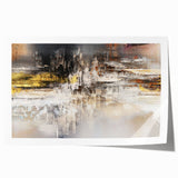 Abstract wall art print showcasing vibrant strokes and lines in shades of blue, orange, and gold, perfect for modern home decor or artistic spaces.