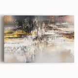 Abstract wall art featuring vibrant strokes and lines in shades of blue, orange, and white, printed on stretched canvas to enhance modern decor aesthetics.