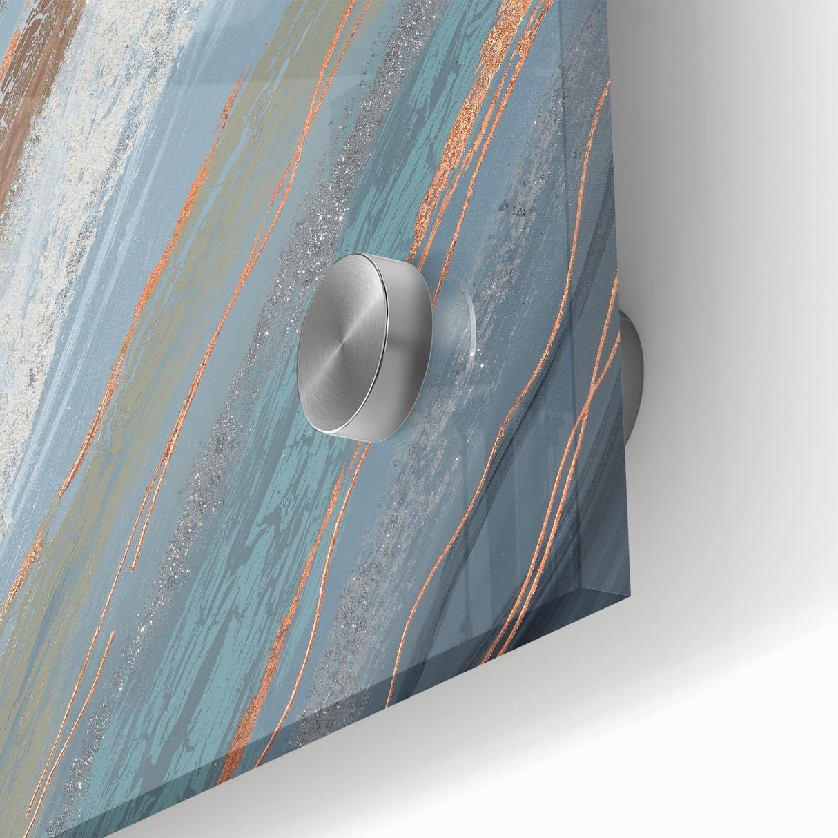 Close-up of an abstract strokes and lines wall art design, showcasing vibrant colors and fluid shapes on acrylic glass, perfect for modern decor.