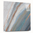 Abstract wall art featuring a striking design of colorful strokes and lines on acrylic glass, displayed from a side view with decorative pins. Perfect for modern home decor.