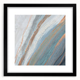 Abstract wall art featuring dynamic strokes and lines in a black frame with matting, showcasing a modern design perfect for contemporary decor.