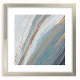 Abstract strokes and lines design wall art framed in silver, showcasing a modern aesthetic with a mat surrounding the artwork, perfect for contemporary decor.