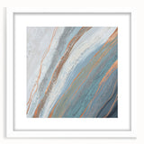 Abstract wall art featuring fluid strokes and lines in soft pastel colors, framed with a white mat, enhancing modern interior decor aesthetics and style.
