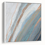 Framed canvas wall art showcasing an abstract design with bold strokes and lines in white and soft colors, ideal for modern home decor. The artwork adds a contemporary touch to any living space or office environment.