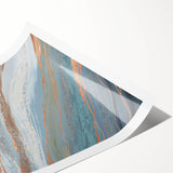 Abstract wall art print featuring vibrant strokes and lines in shades of blue, yellow, and red, designed for modern home decor, rolled for easy framing.