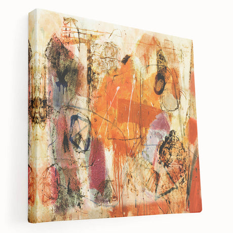 Abstract wall art featuring vibrant strokes and lines in a modern design, displayed on stretched canvas with a side view, perfect for contemporary decor.