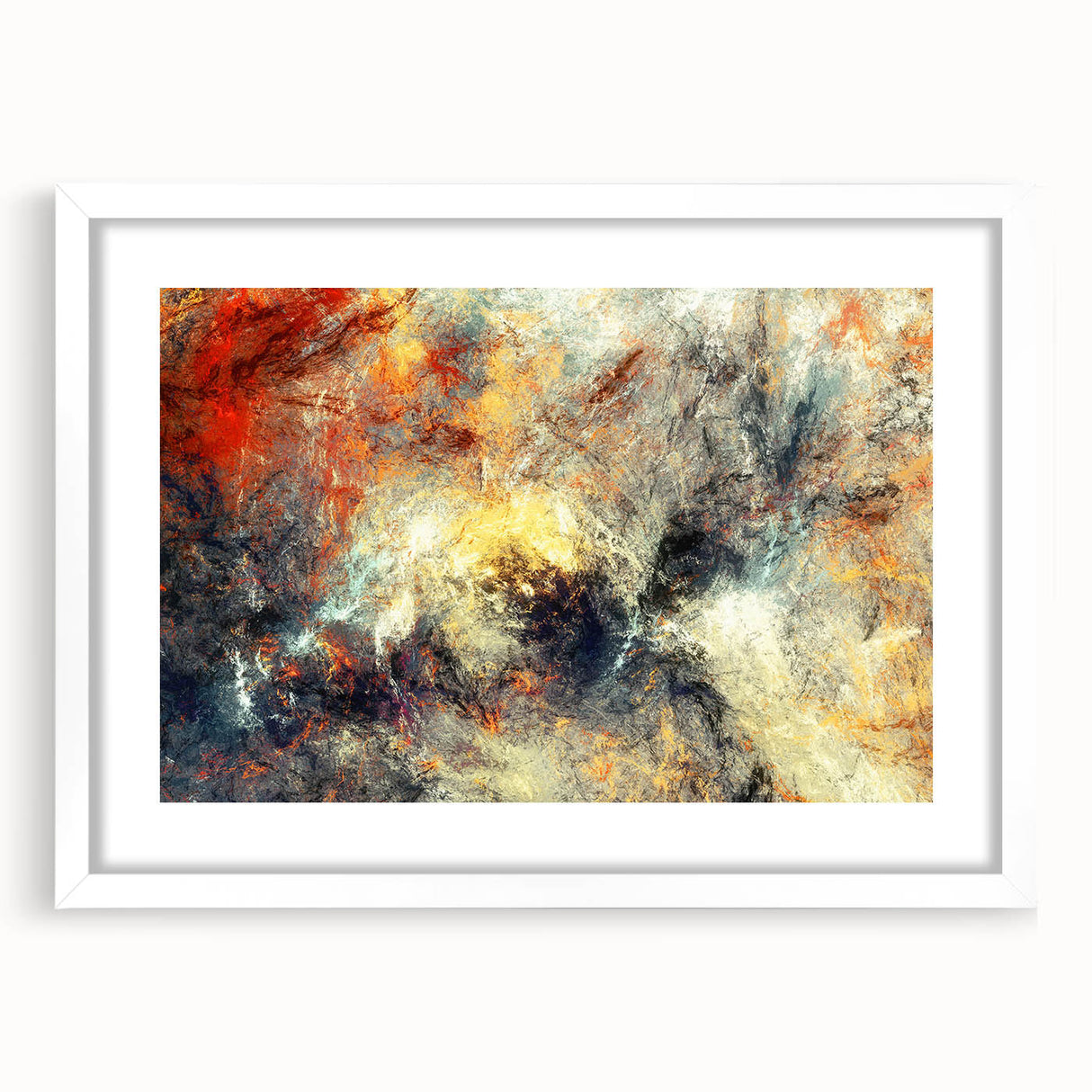 Abstract strokes and lines design framed wall art in white matting, showcasing a modern aesthetic with elegant color contrasts, perfect for contemporary decor.