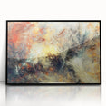 Framed acrylic wall art featuring an abstract design of colorful strokes and lines, set against a sleek black frame, ideal for modern home decor.