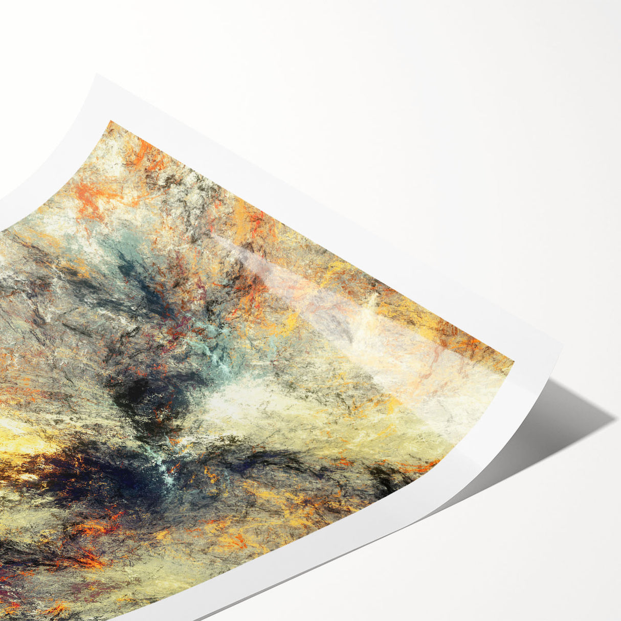Abstract wall art print showcasing vibrant strokes and lines in shades of blue, orange, and yellow, perfect for modern home decor. Ideal for adding a contemporary touch to any room.