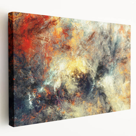 Abstract strokes and lines in vibrant hues create a modern wall art design on stretched canvas, showcasing a contemporary aesthetic ideal for home decor.