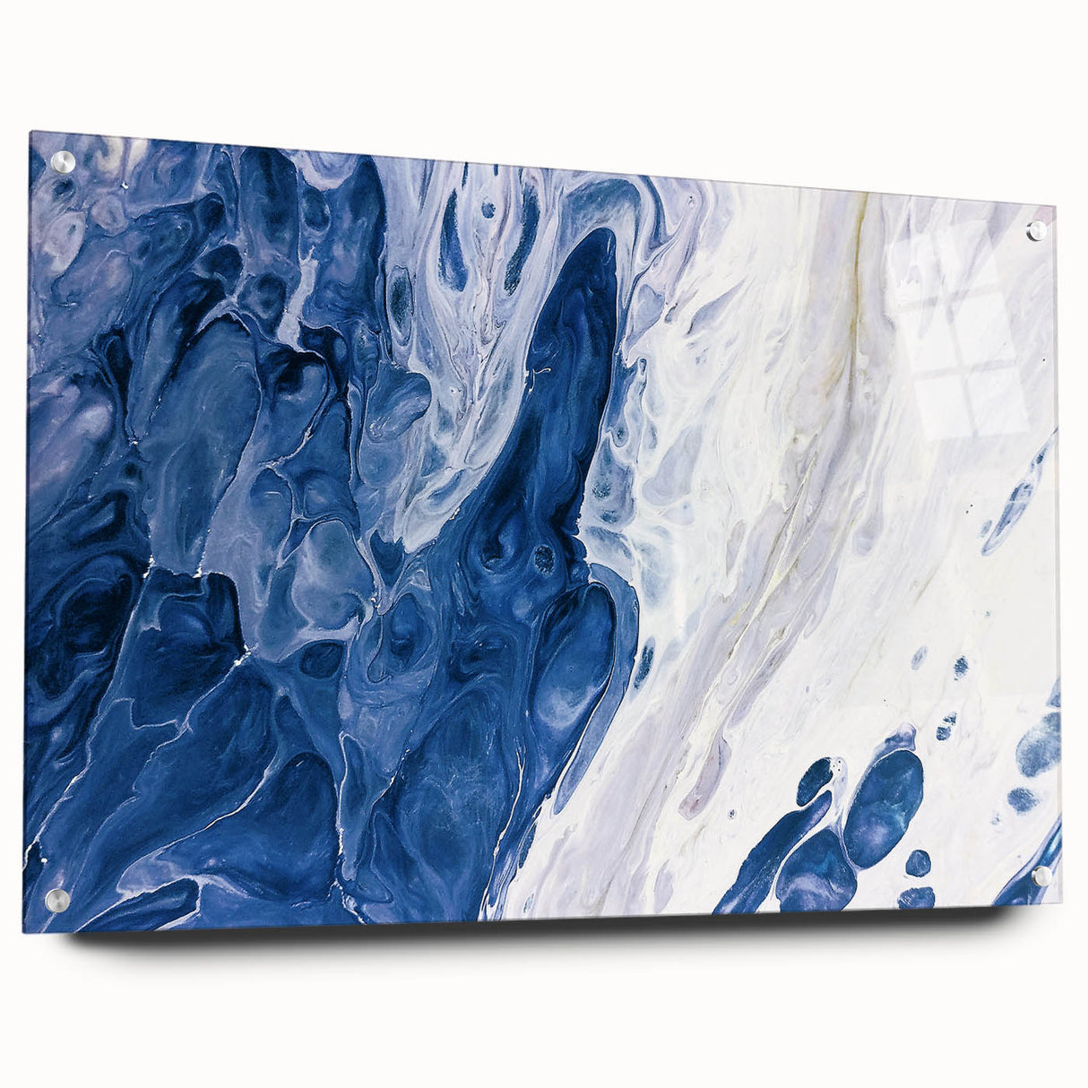 Abstract wall art design showcasing dynamic strokes and lines in vibrant colors, presented in a side view with pins for display, perfect for modern decor.