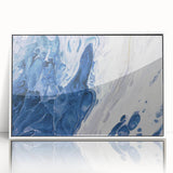 Framed wall art featuring an abstract design of colorful strokes and lines in a modern style, set against a clean white background, perfect for contemporary decor.