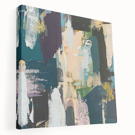 Stretched canvas wall art showcasing an abstract design with colorful strokes and lines, perfect for modern home decor. Ideal for enhancing living spaces with artistic flair.