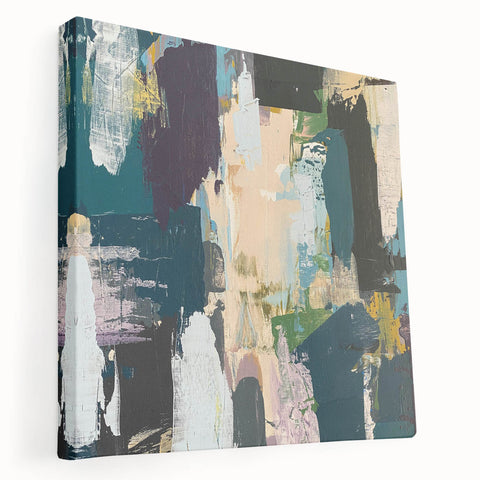 Stretched canvas wall art showcasing an abstract design with colorful strokes and lines, perfect for modern home decor. Ideal for enhancing living spaces with artistic flair.