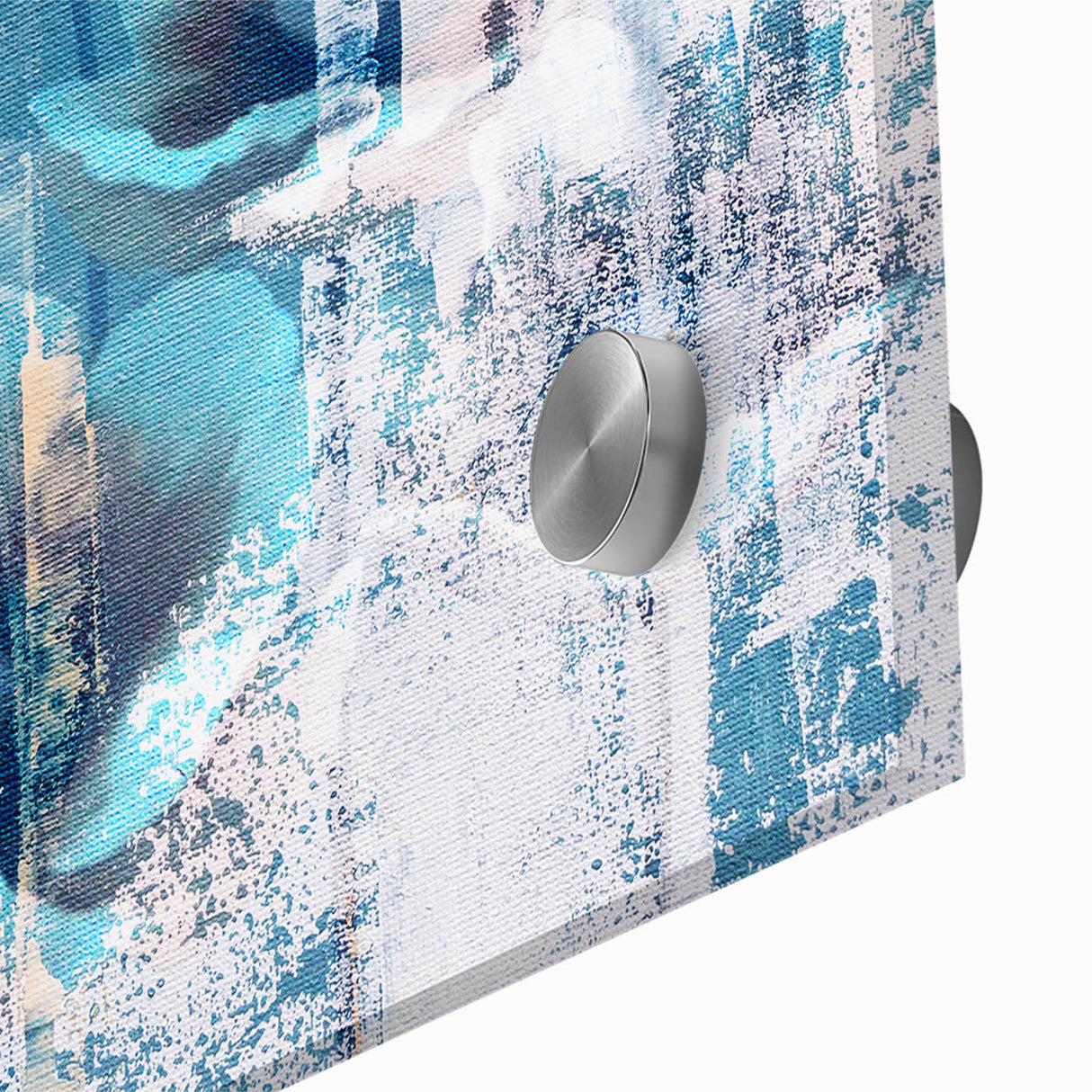 Abstract wall art featuring vibrant strokes and lines in shades of blue, yellow, and pink. This acrylic glass design showcases a modern aesthetic, perfect for contemporary decor.