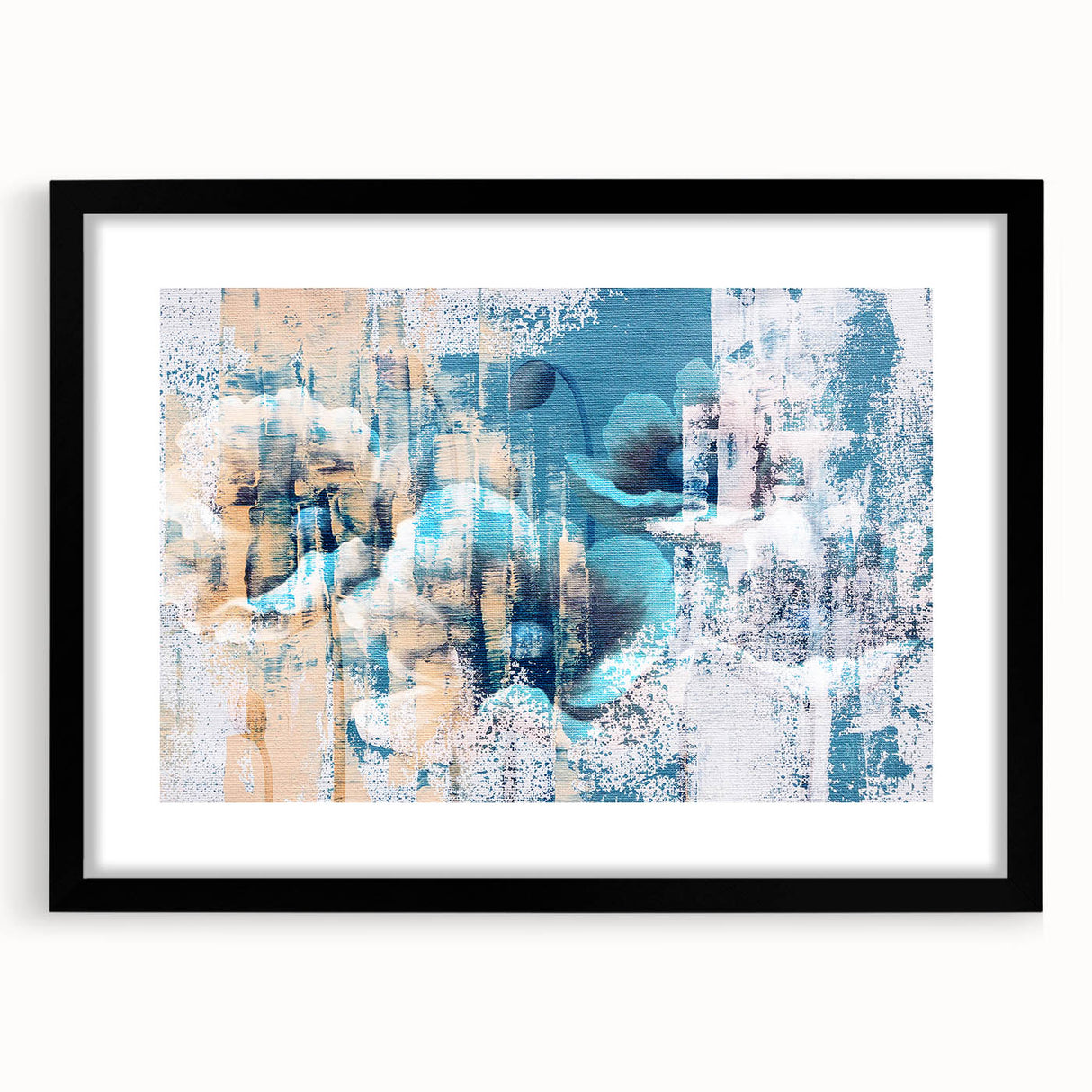Abstract strokes and lines design wall art in a sleek black frame with a mat, showcasing modern artistic expression ideal for contemporary home decor.