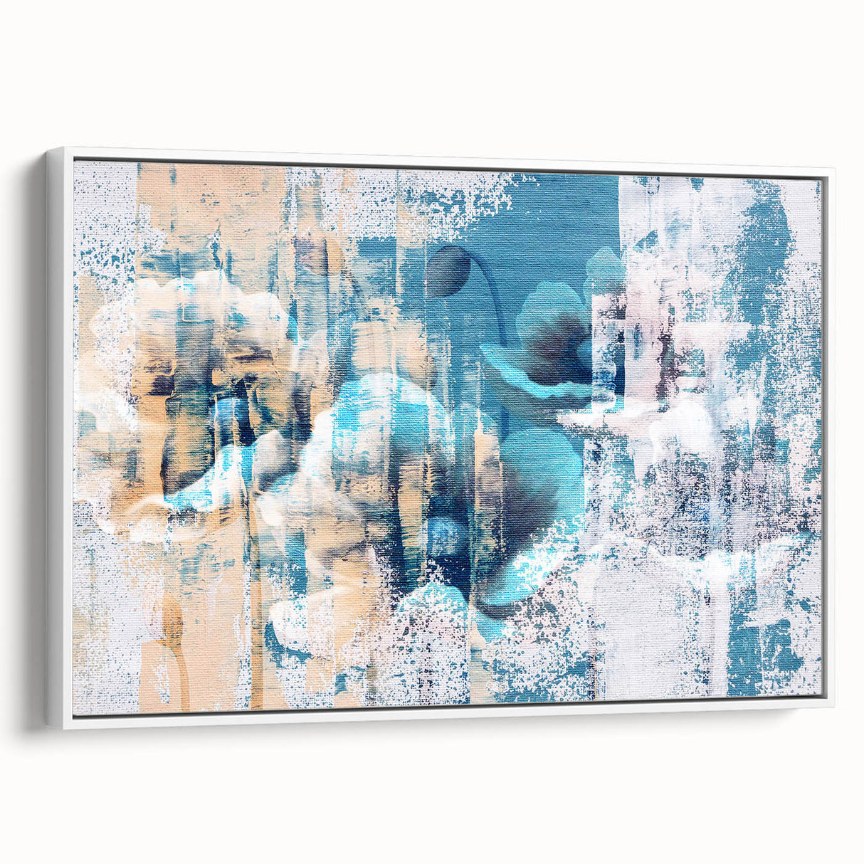 Framed canvas wall art showcasing an abstract design of colorful strokes and lines, displayed from a side view against a neutral background, perfect for modern decor.