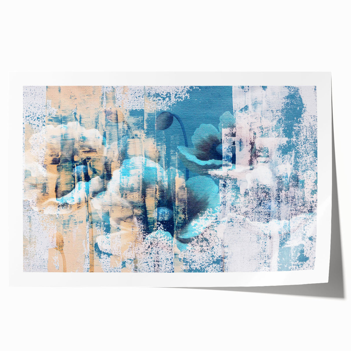 Abstract wall art featuring vibrant strokes and lines in a contemporary design, rolled and ready for display in a stylish living space, emphasizing modern aesthetics.