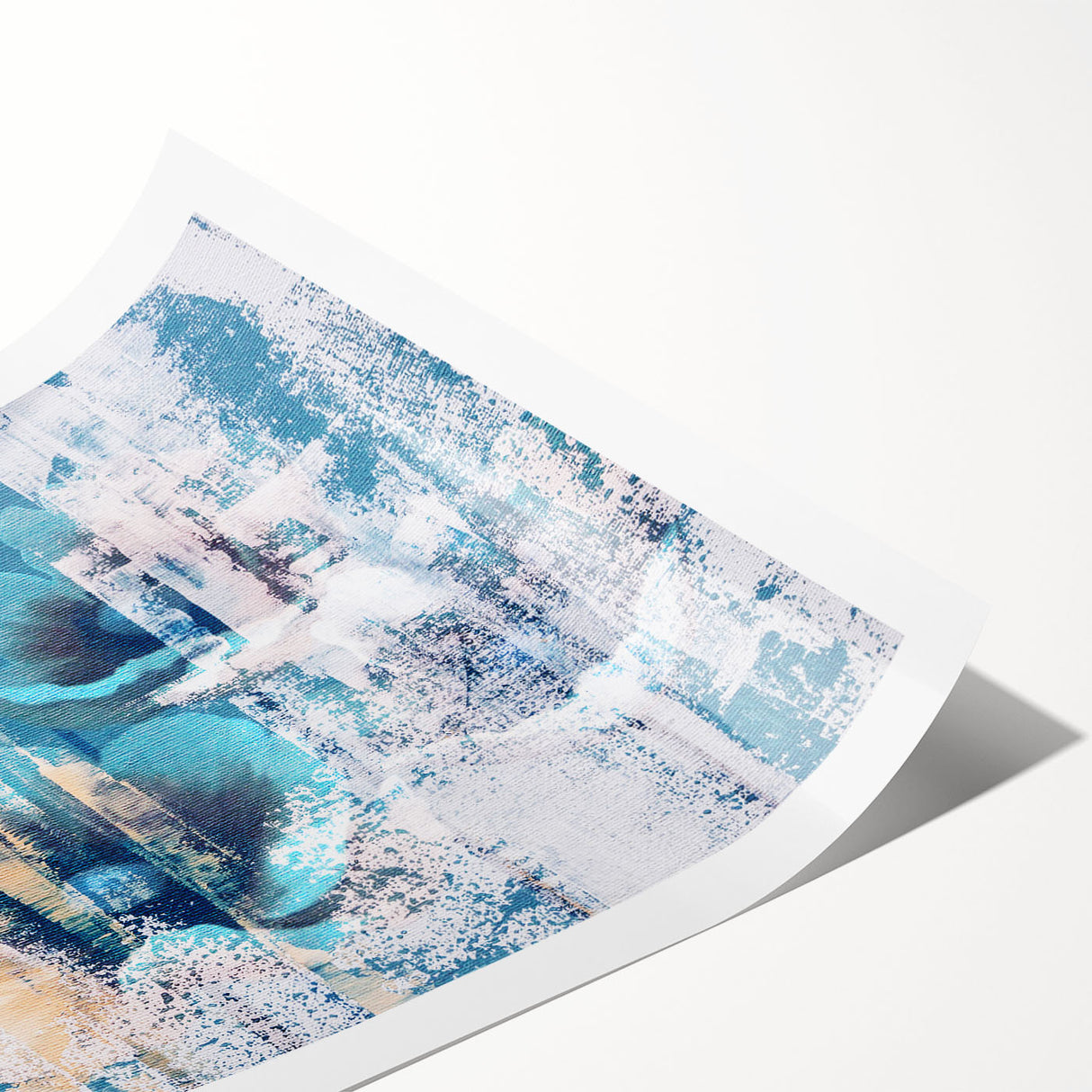 Abstract strokes and lines design wall art print featuring vibrant colors of blue, orange, and yellow, ideal for modern decor in living spaces or offices.