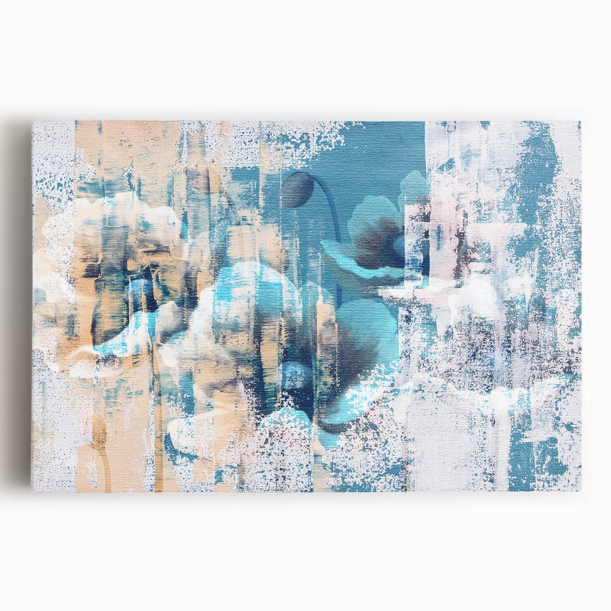 Abstract canvas wall art featuring vibrant strokes and lines in shades of blue, orange, and yellow, creating a modern and dynamic design, perfect for contemporary decor.
