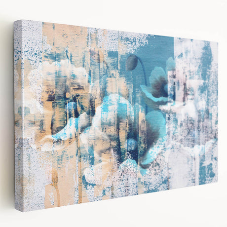 Stretched canvas showcasing an abstract strokes and lines design in vibrant colors, ideal for modern decor, displayed from a side view. Perfect for home or office enhancement.
