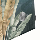 Abstract wall art design showcasing vibrant strokes and lines in a dynamic composition, featuring bold colors of blue, orange, and yellow on acrylic glass.