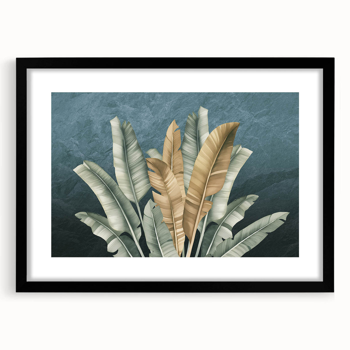 Abstract wall art featuring bold strokes and lines in a modern design, presented in a sleek black frame with a mat, ideal for contemporary home decor.
