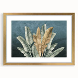 Abstract wall art featuring elegant strokes and lines in a gold frame with a mat, showcasing a modern design ideal for contemporary home decor.