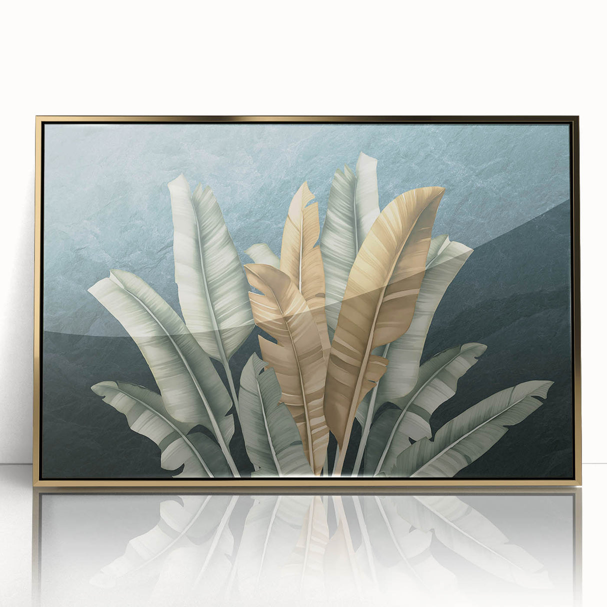 Framed wall art featuring an abstract design of gold strokes and lines, set against a neutral background, perfect for modern decor and interior styling.
