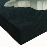 Close-up of a stretched canvas wall art piece showcasing an abstract design with vibrant strokes and lines in shades of blue, orange, and yellow, perfect for modern decor.